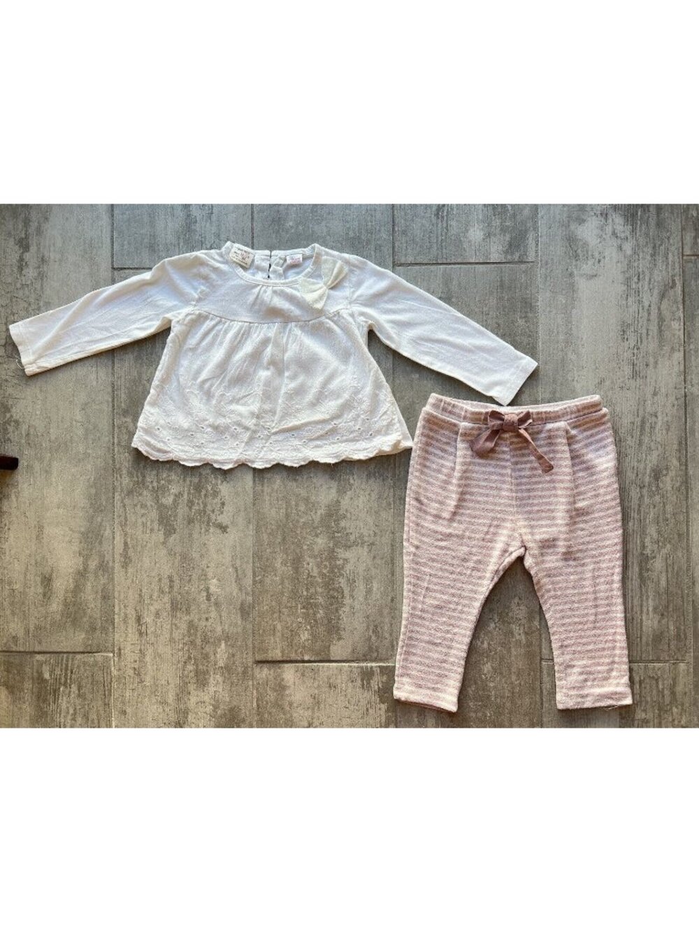 ZARA Baby Toddler Girl 2 Piece Outfit Set Eyelet Blouse Top & Pants 12-18m Cute